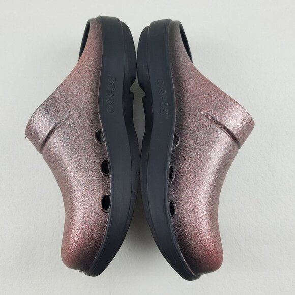 Oofos Oocloog Slip On Clog Womens 10 Red Sparkle Recovery Foam Comfort Mule Shoe - Picture 5 of 14